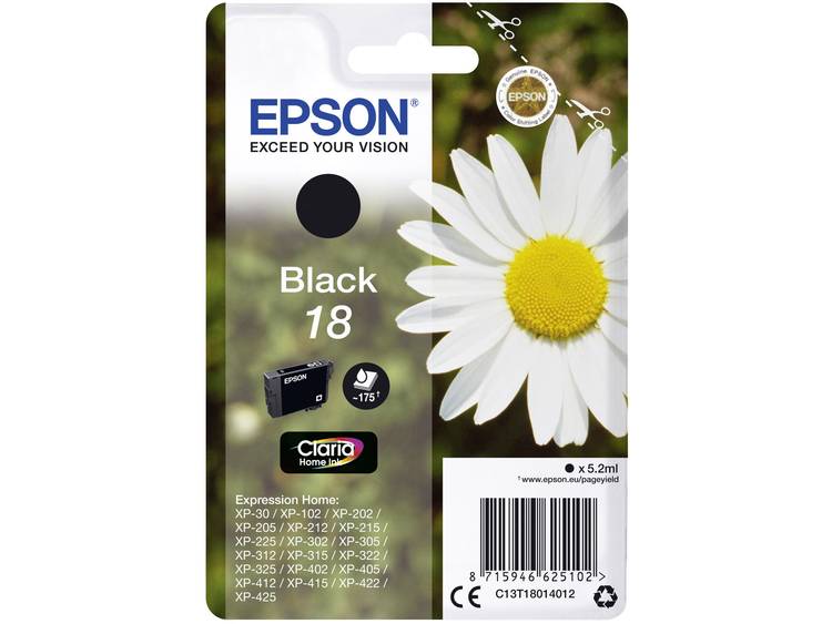 Epson Inkt T1801, 18 Origineel Zwart C13T18014012