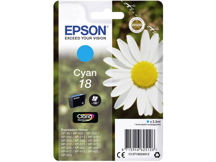 Epson C13T18024012 3.3ml 180pagina's Cyaan inktcartridge