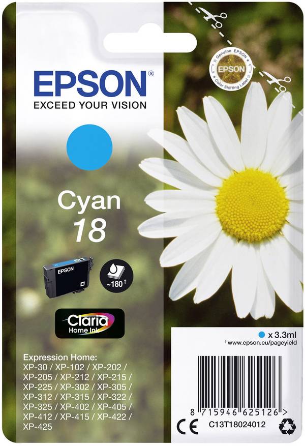 Epson Inktcartridge 18 Origineel  Cyaan C 13 T 18024012