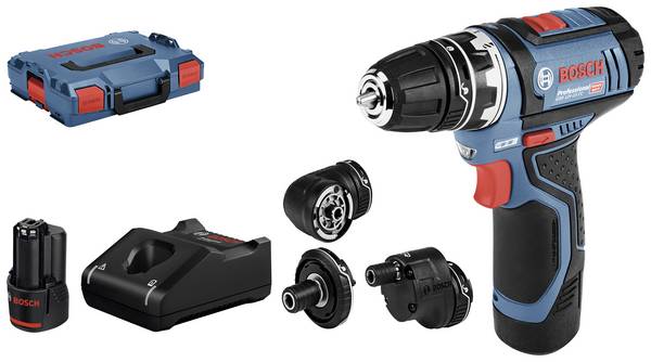 Bosch Professional GSR 12V-15 FlexiClick 06019F6000 Accu-schroefboormachine  12 V 2 Ah Li-ion Incl. 2 accu's, Incl. lader, Incl. accessoires, Incl. koffer