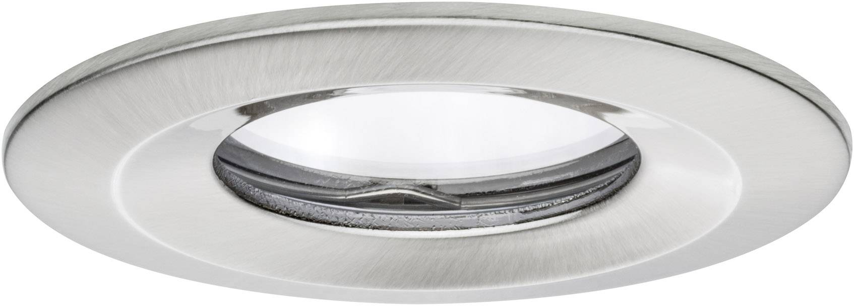 Ronde inbouwspot van geborsteld metaal met LED-lichtbron, geschikt voor plafondmontage, modern design.