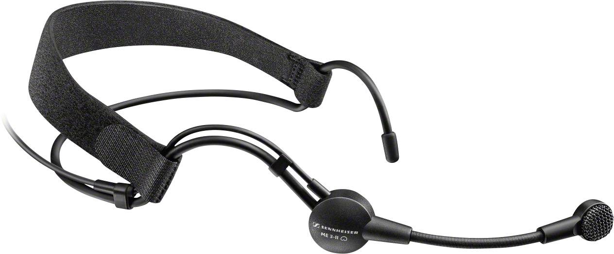 Een zwarte headset met een flexibele microfoonarm en een verstelbare hoofdband, weergegeven vanuit de zijkant.