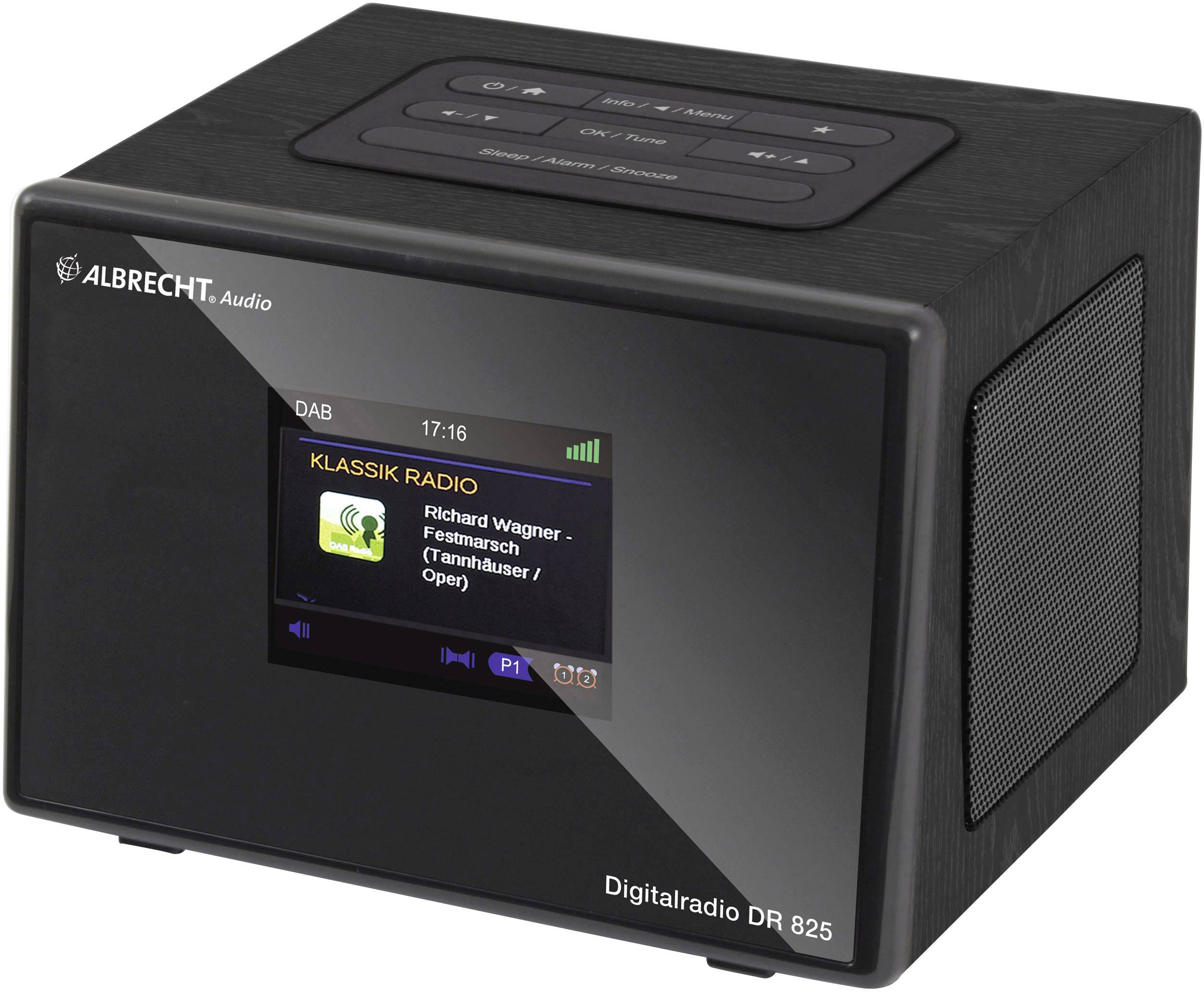 DAB+ Wekkerradio Albrecht DR 825 DAB+, FM, USB Accu laadfunctie Zwart