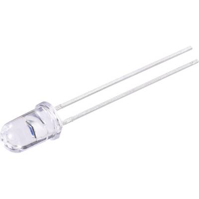 Een transparante, cilindrische LED met twee lange metalen aansluitingen, weergegeven op een witte achtergrond.