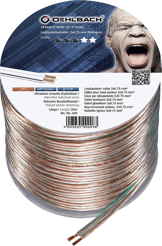 Oehlbach 205 Luidsprekerkabel 2 x 0.75 mm² Transparant 30 m