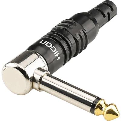 'HiCon' audiostekker, 6,3 mm, haakse stekker met zwarte behuizing en gouden punt, geschikt voor muziekinstrumenten of audioverbindingen.