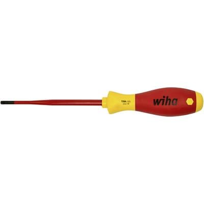 Schroevendraaier met ergonomische handgreep in rood en geel, merk Wiha. Geschikt voor precisiewerkzaamheden in de ambachtelijke sector.
