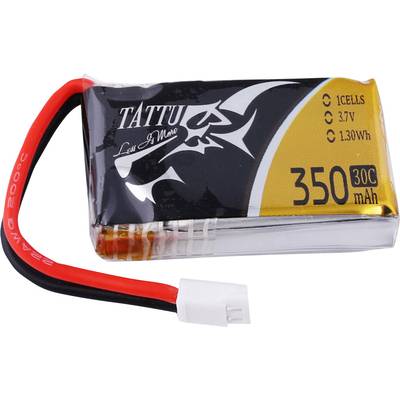 Een lithium-polymeer accu met een capaciteit van 350 mAh, spanning van 3,7V en vermogen van 1,30 Wh, geschikt voor RC-toepassingen.