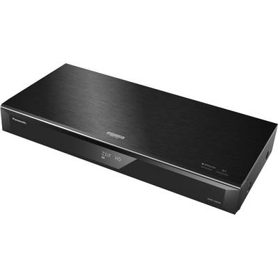 Een zwarte Panasonic Blu-ray-speler met een eigentijds design, die HD-resolutie ondersteunt.