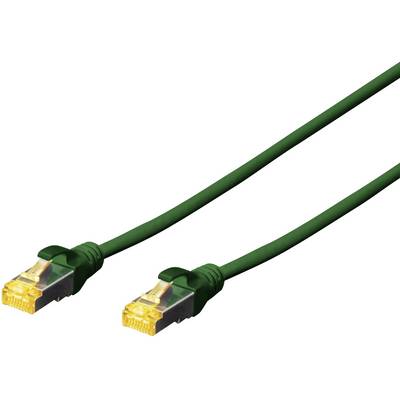 Groen Ethernet-kabel met twee RJ45-connectoren, vaak gebruikt voor netwerkaansluitingen tussen computers.