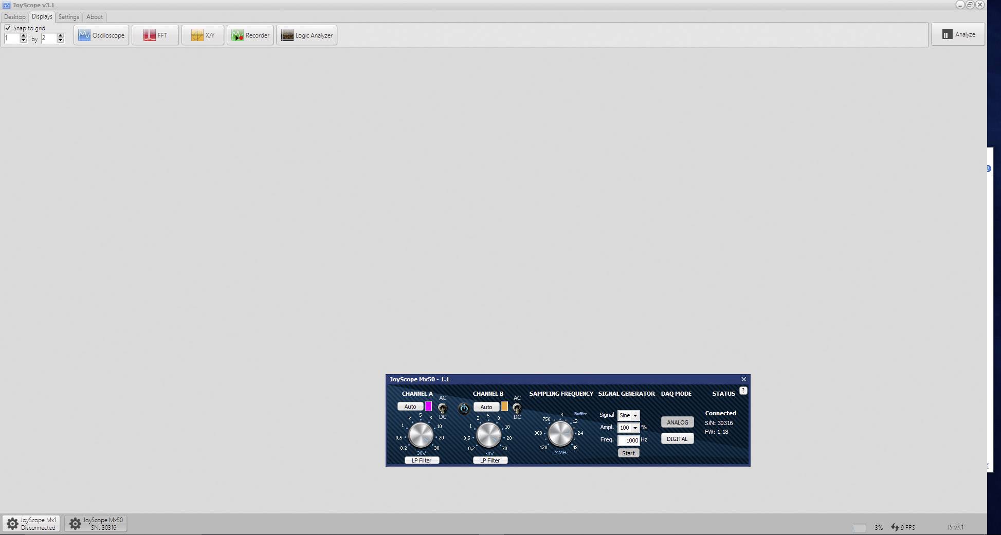 Een eenvoudige softwareweergave toont een plug-in-interface met schuifregelaars voor frequentie, resonantie en modulatie.