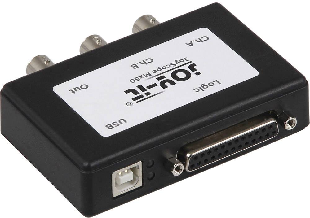 Externe logische analyzer met meerdere aansluitingen, waaronder USB en kanalen. Wordt gebruikt voor digitale signaalmonitoring en -analyse.