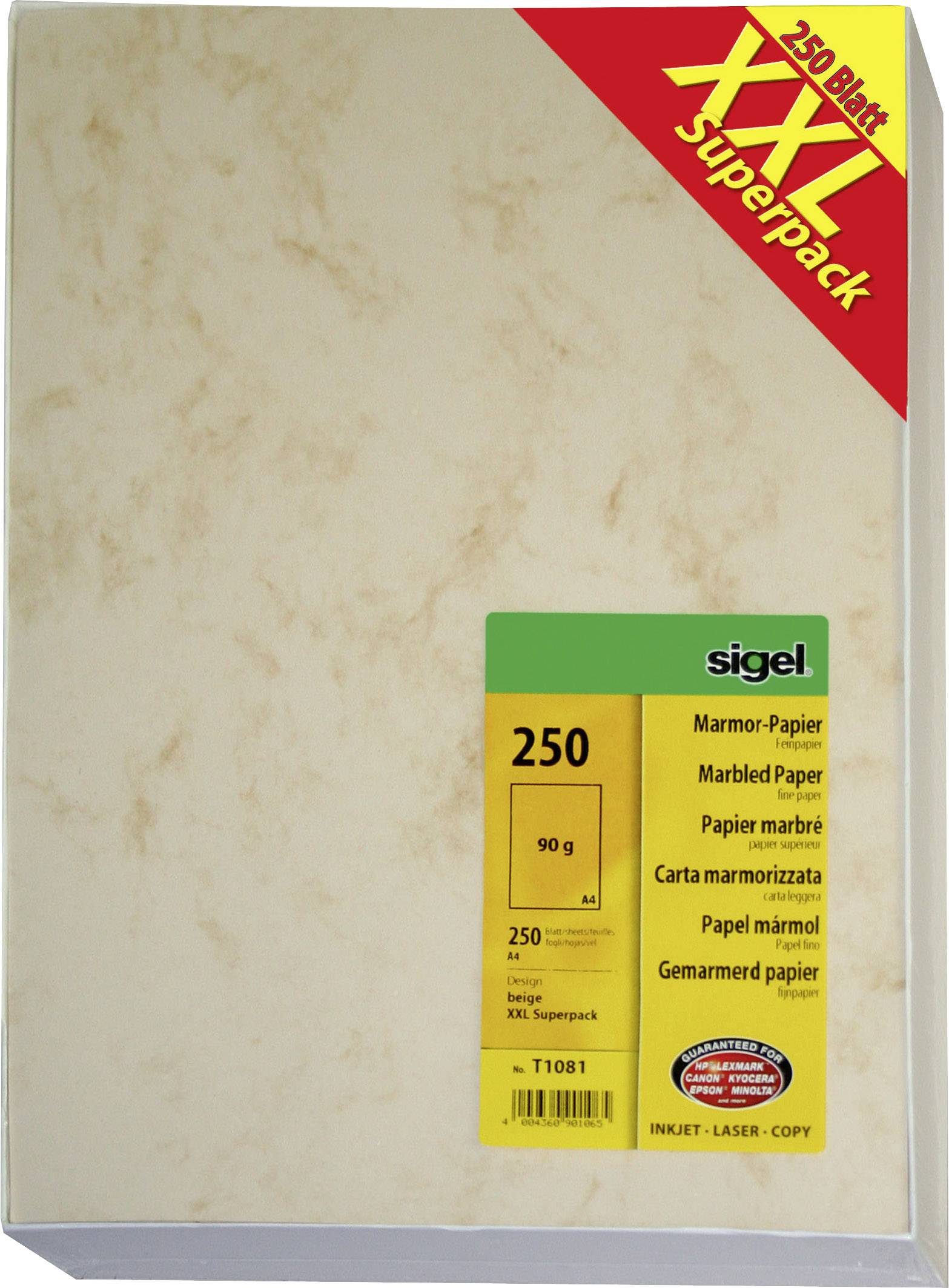 Sigel T1081 Motiefpapier Marmor DIN A4 90 g/m² Beige 250 vellen