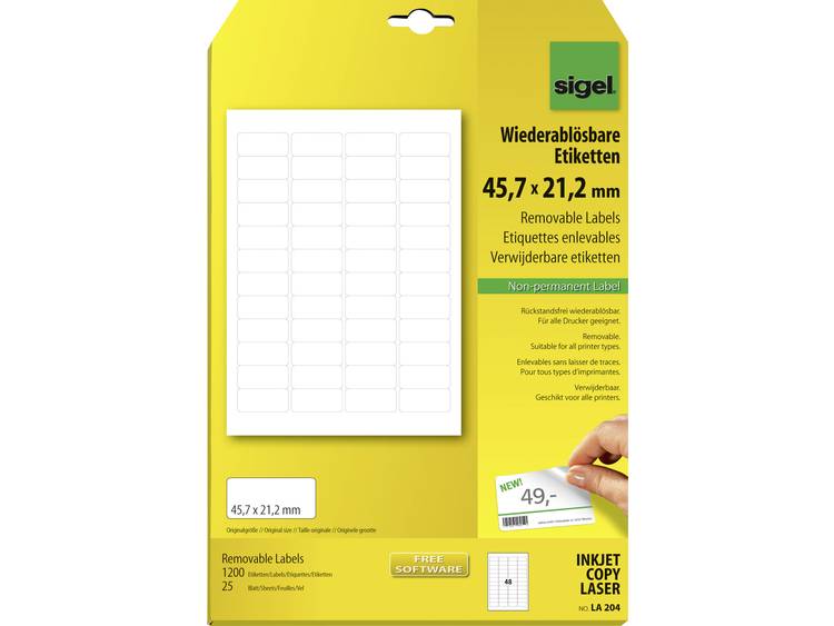 Sigel LA204 Etiketten (A4) 45.7 x 21.2 mm Papier Wit 1200 stuks Weer verwijderbaar Universele etiket