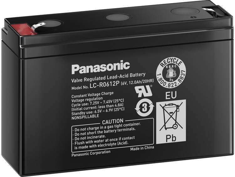 Panasonic LC-R0612P1 Loodaccu 6 V 12 Ah Loodvlies (AGM) (b x h x d) 151 x 94 x 50 mm Kabelschoen 6.3