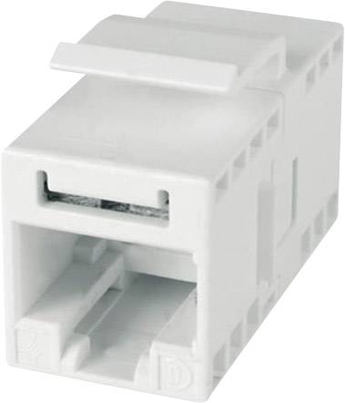 Een witte elektrische stekkerverbinding voor kabelinstallaties, rechthoekige vorm, met een bovenste afdekking.
