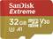 'SanDisk Extreme' microSD-kaart met 32 GBopslagcapaciteit, V30-snelheid, U3 en A1-prestatiesklasse. Ideaal voor hoge gegevenssnelheid.