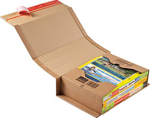Open kartonnen verpakking met meerdere kleurrijke tijdschriften of brochures zichtbaar.