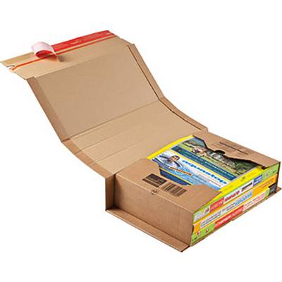 Open kartonnen verpakking met meerdere kleurrijke tijdschriften of brochures zichtbaar.
