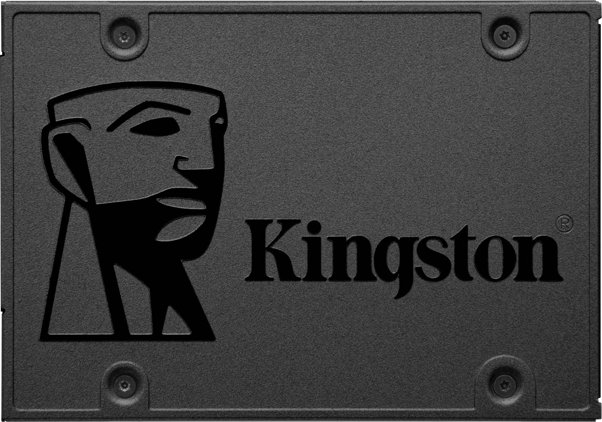 'Kingston' logo op een zwarte plaat met een gestileerd hoofd aan de linkerkant.