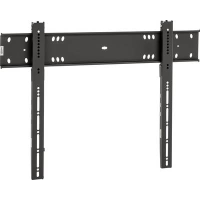 Wandsteun voor flatscreen tv's van zwart metaal, geschikt voor verschillende formaten.