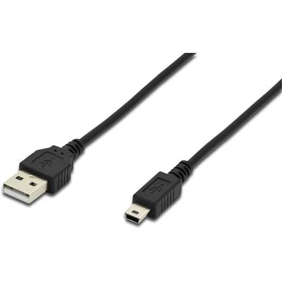 Digitus USB-kabel USB 2.0 USB-A stekker, USB-mini-B stekker 1.80 m Zwart Rond, Afgeschermd (dubbel) AK-300130-018-S