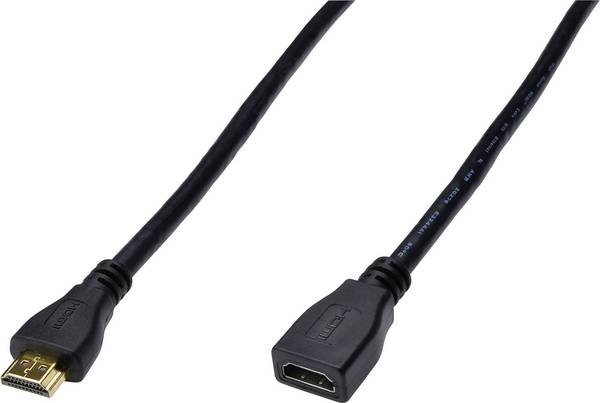 Digitus AK-330201-050-S HDMI-kabel HDMI Verlengkabel HDMI-A-stekker, HDMI-A-bus 5.00 m Zwart Rond, Vergulde steekcontacten, Afgeschermd (dubbel)