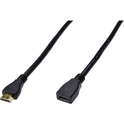 Een HDMI-verlengkabel met een mannelijke en een vrouwelijke connector, beide zwart, ligt op een witte achtergrond.