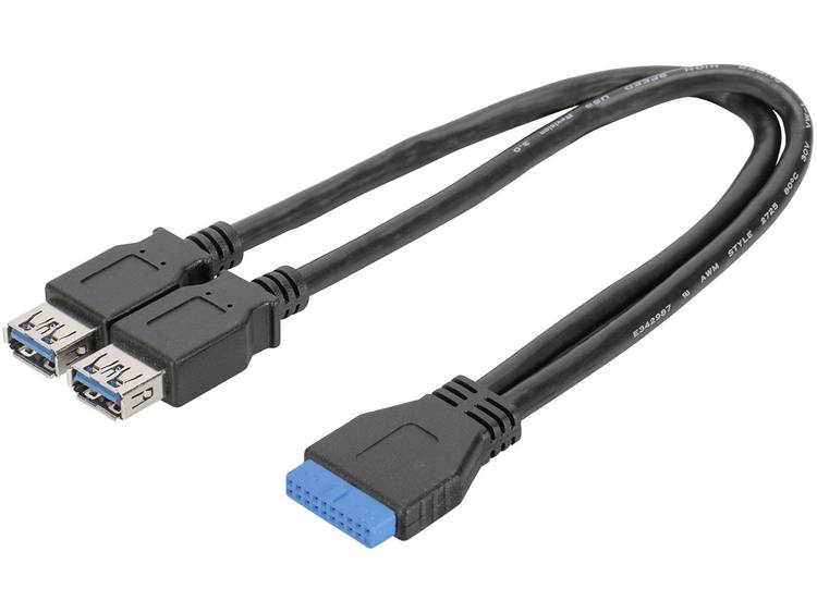Digitus 0.3m, USB3.0-20p-2xUSB3.0-A 0.3m 2 x USB A IDC Zwart
