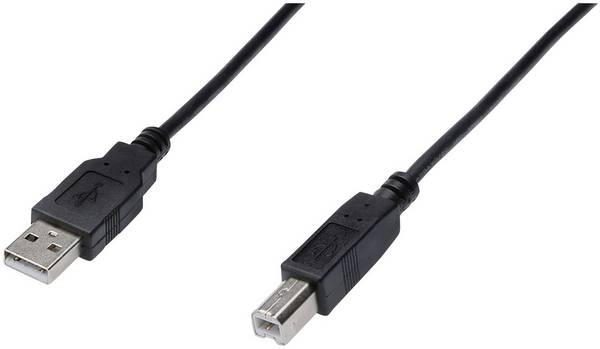 Digitus AK-300105-010-S USB-kabel USB 2.0 USB-A stekker, USB-B stekker 1.00 m Zwart Rond, Afgeschermd (dubbel)