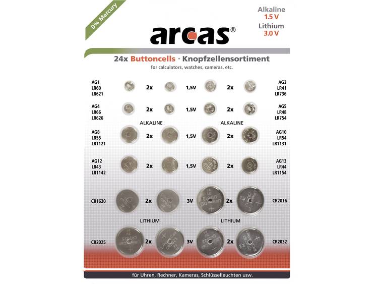 Batterie Arcas Knopfzellen-Set AG1 bis CR2032 0% Mercury (24 St.)
