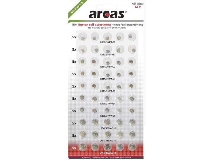 Batterie Arcas Knopfzellen-Set AG1-AG13 0% Mercury-Hg (50 Stk)