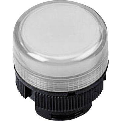 Een ronde, transparante drukknop met zwarte voet, vermoedelijk voor besturingsdoeleinden, tegen een witte achtergrond.