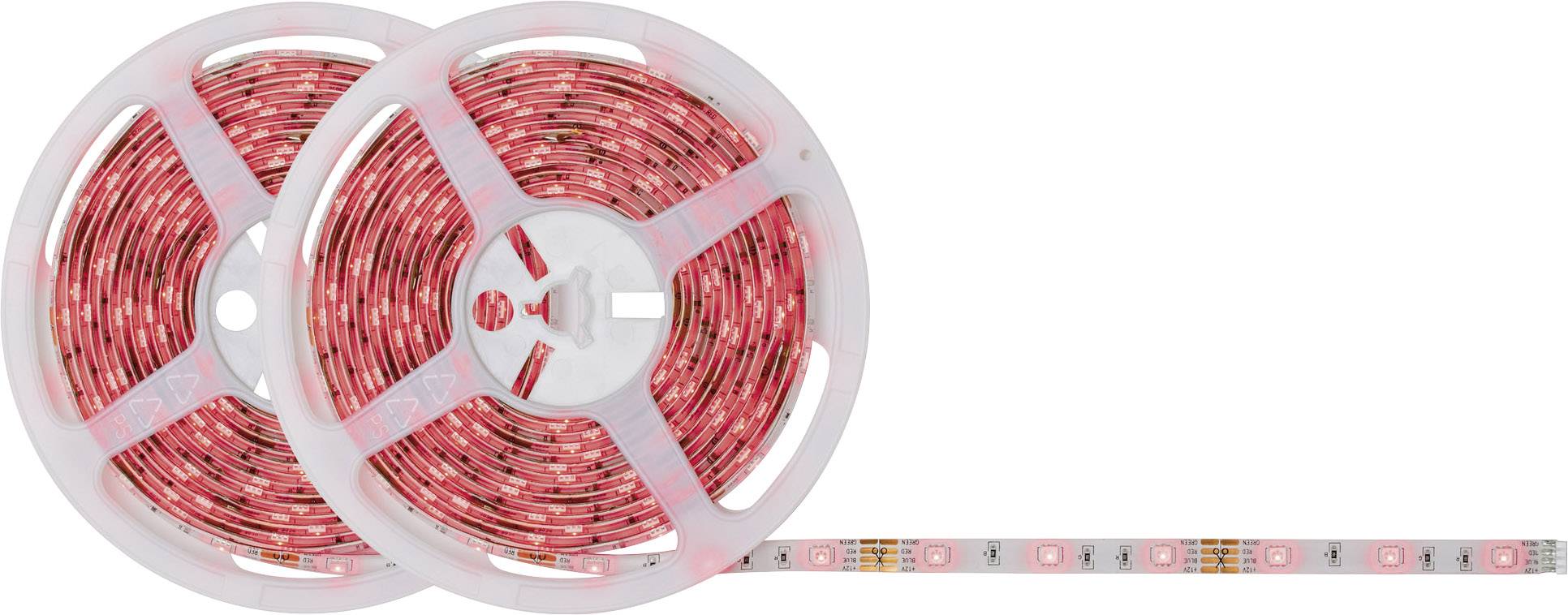 Twee rollen met rode LED-lichtstrips, waarvan een gedeeltelijk afgerold.