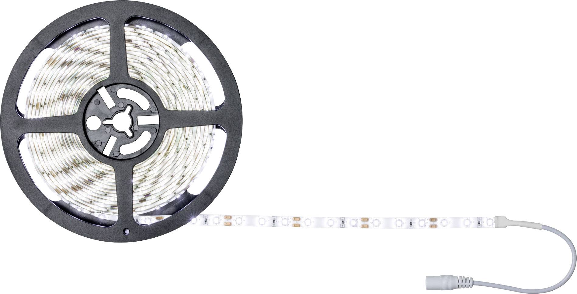 Rol met LED-lichtstrip, uitgerold gedeelte toont gelijkmatige, verlichte LED's met aansluitkabel aan het uiteinde.