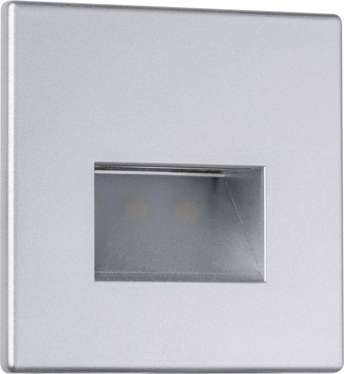 Zilveren LED-wandlamp met rechthoekig ontwerp, kleine vierkante lichtuitsparing in het midden voor indirecte verlichting.