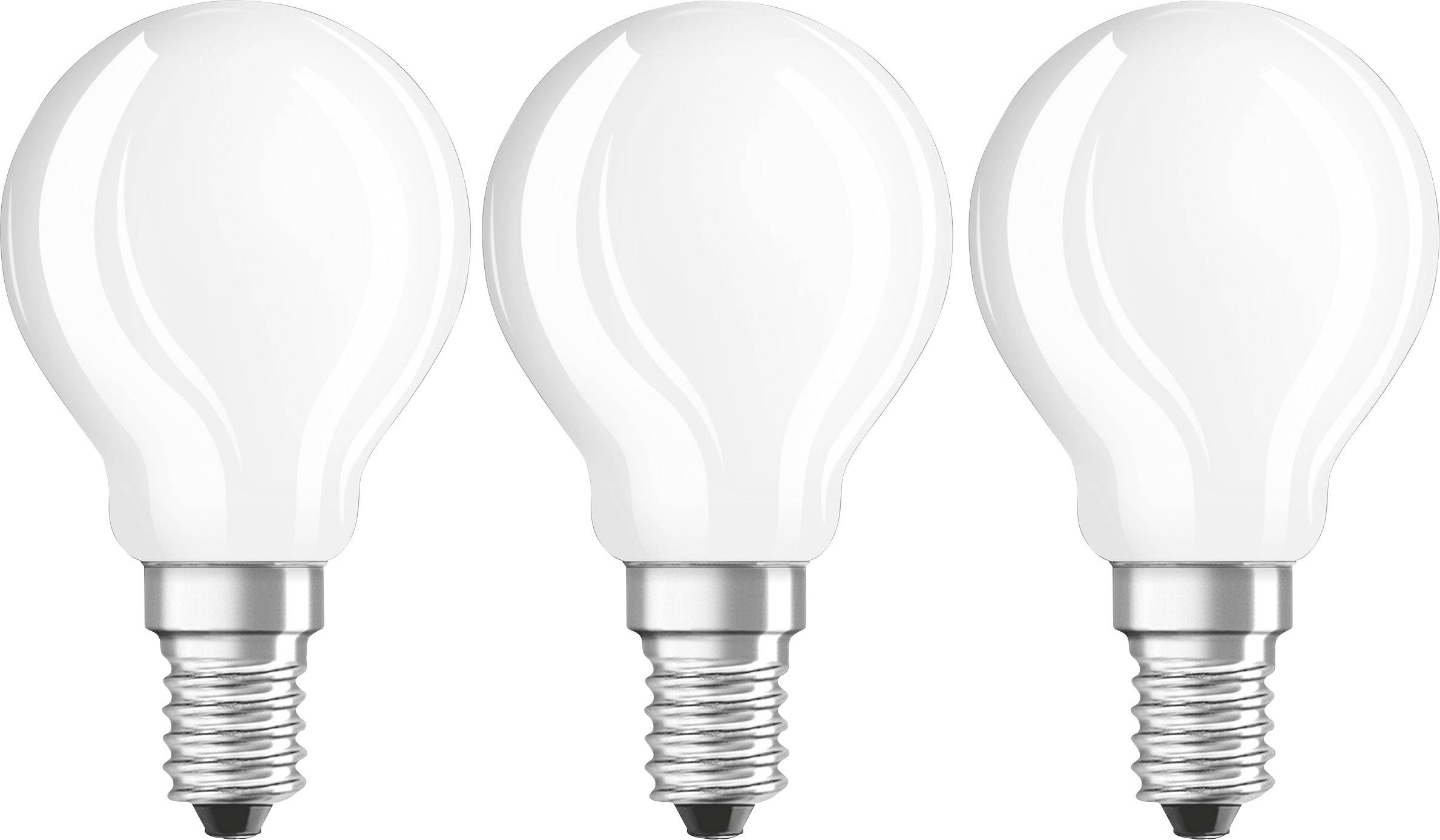 Drie witte gloeilampen op een rij tegen een witte achtergrond. Ze zijn identiek en niet verlicht.
