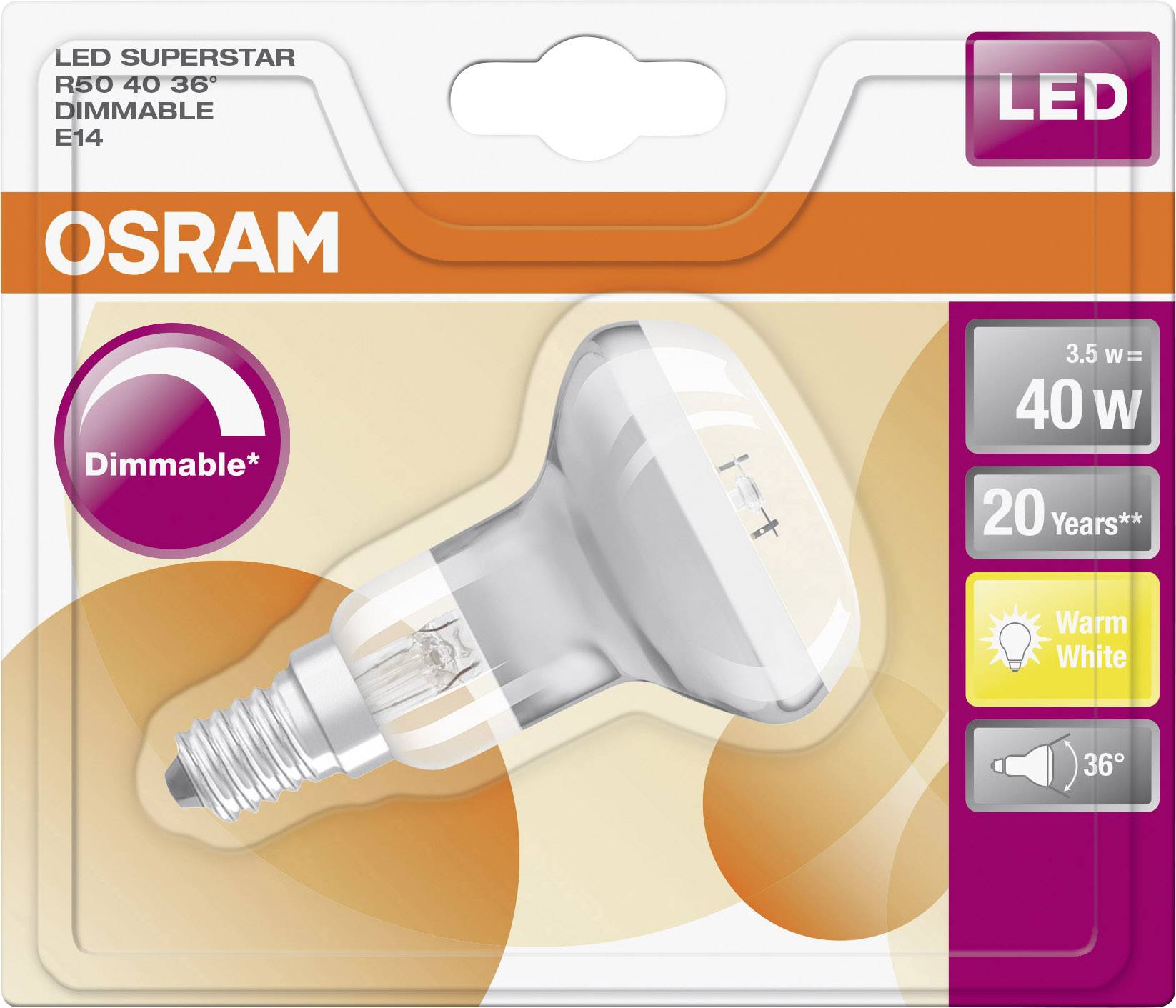 LEDVANCE LEDlamp Energielabel A+ (A++ E) E14 Reflector 3.5 W = 24 W