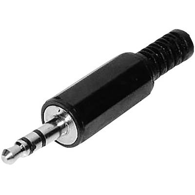 Een zwarte 3,5-mm-jackplug, gebruikt voor audioverbindingen bij hoofdtelefoons of luidsprekers.