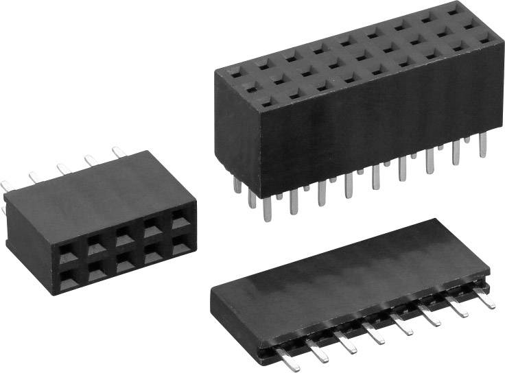 Drie zwarte elektronische aansluitstekkers met meerdere pinnen, die zich in verschillende posities bevinden.