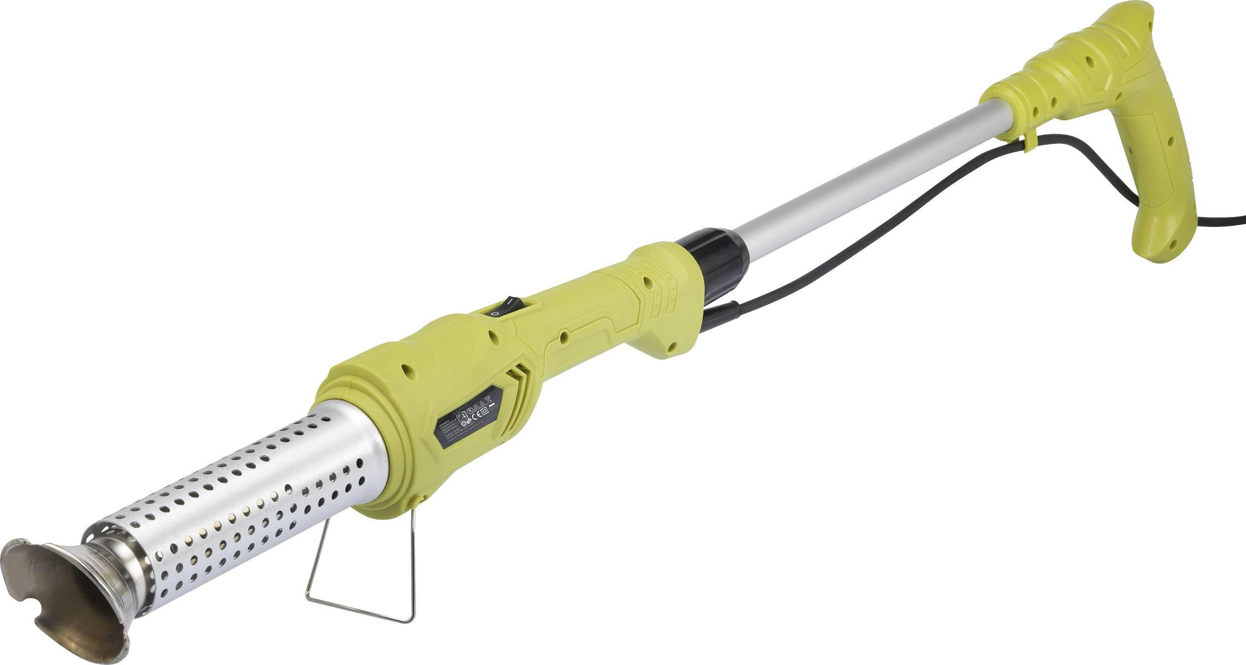 Elektrisch onkruidverwijderingsapparaat met lange steel en verwarmingselement, geschikt voor ergonomisch werken zonder chemicaliën.