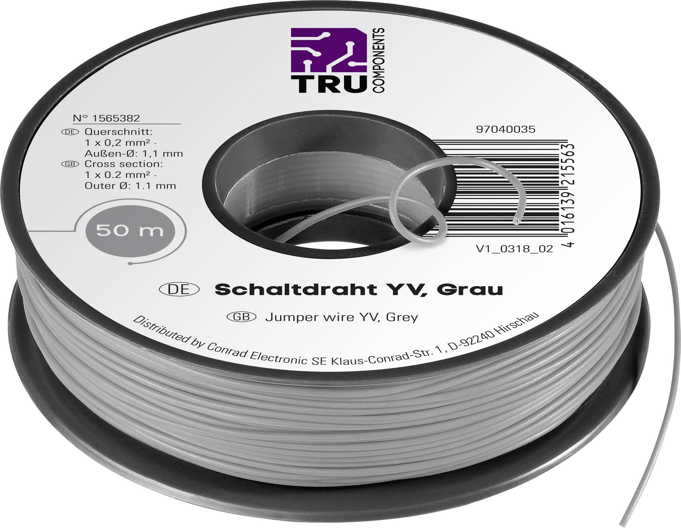 TRU COMPONENTS 1565382 Schakeldraad Yv 1 x 0.20 mm² Grijs 50 m-0