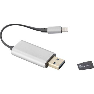 ednet Smart Memory Apple Lightning-kaartlezer smartphone/tablet Spacegrijs  USB 3.2 Gen 2 (USB 3.1), Apple Lightning, Mi