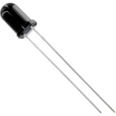 Zwarte LED-diode met twee metalen aansluitingen op een witte achtergrond.