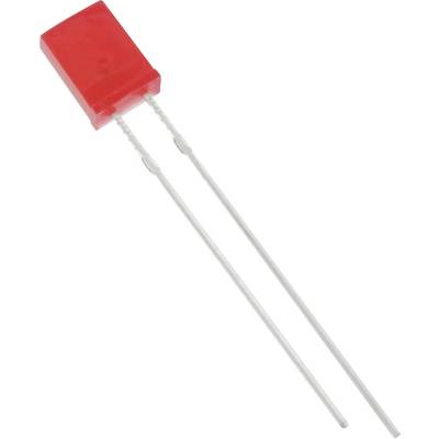Een rode plastic condensator met twee lange metalen poten, afgebeeld op een witte achtergrond.