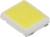 Een LED-chip in close-up. De chip is rechthoekig en heeft een gele oppervlakte, omgeven door een witte behuizing.