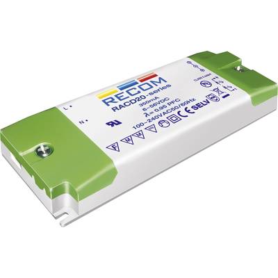 Recom Lighting RACD20-500 LED-driver  Constante stroomsterkte 20 W 0.5 A 6 - 40 V/DC Niet dimbaar, PFC-schakeling, Overb