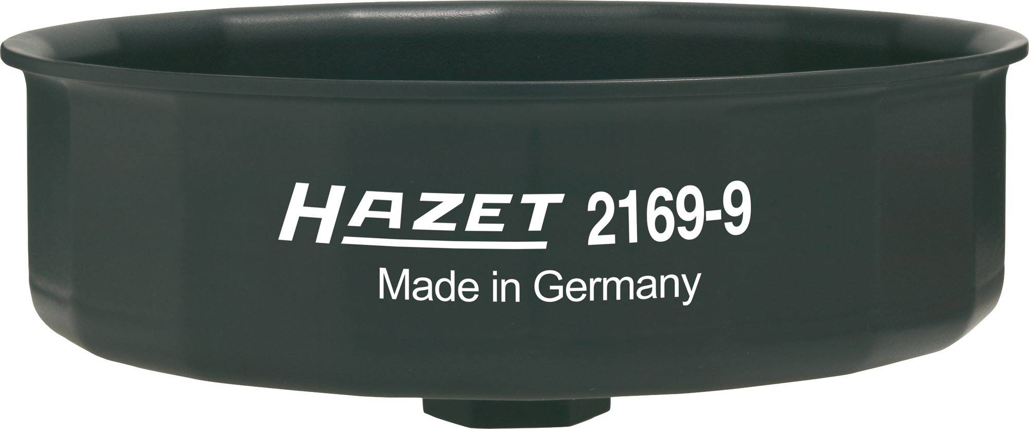 Kunststof oliecarter, zwart, merk 'Hazet 2169-9', gefabriceerd in Duitsland.