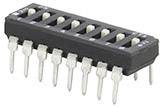 Een geïntegreerde schakeling (IC) met 14 pinnen, in een dual-inline behuizing (DIP) voor elektronische schakelingen.