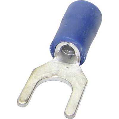 Een blauwe kabelschoen in de vorm van een vork, die wordt gebruikt voor het verbinden van elektrische geleiders.